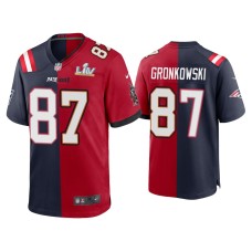 Men Tampa Bay Buccaneers #87 Rob Gronkowski Navy Red Super Bowl LV Split Game Jersey Men Tampa Bay Buccaneers #87 Rob Gronkowski Navy Red Super Bowl LV Split Game Jersey